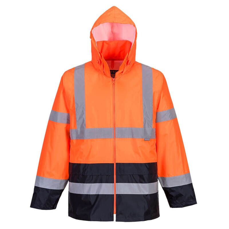 Portwest Hi-Vis Contrast Classic Rain Jacket (Orange/Navy / L / Regular Fit)