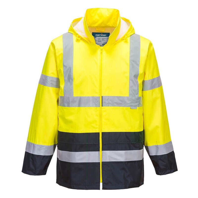 Portwest Hi-Vis Contrast Classic Rain Jacket (Yellow/Navy / S / Regular Fit)
