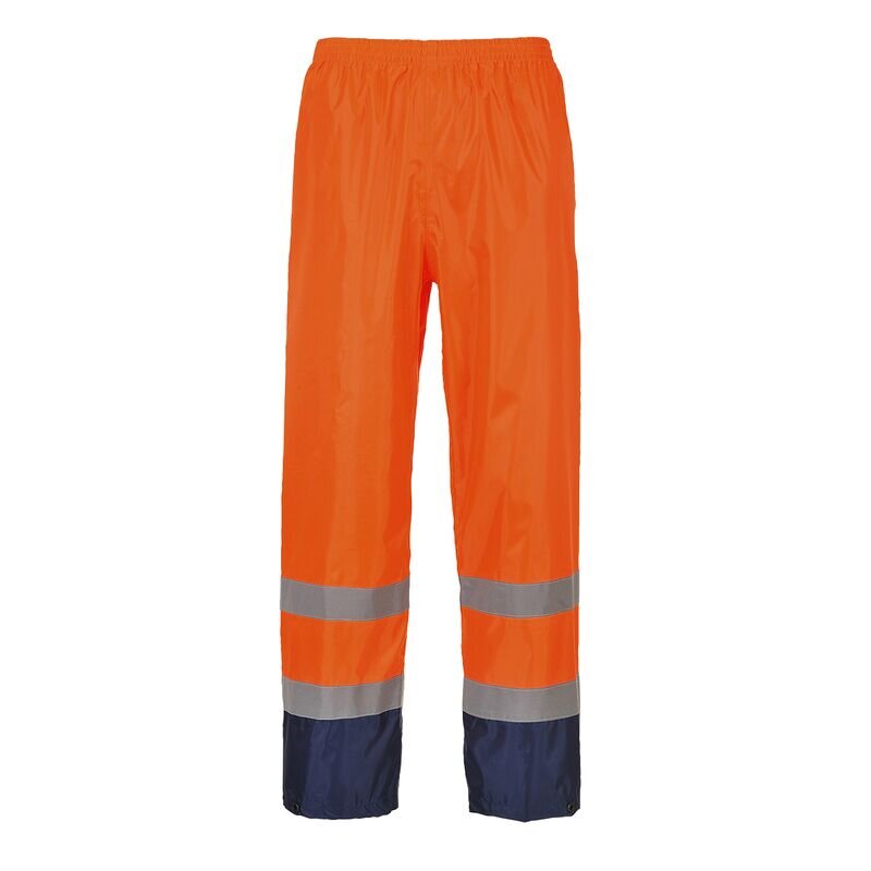 Portwest Hi-Vis Contrast Classic Rain Trousers (Orange/Navy / L / Regular Fit)