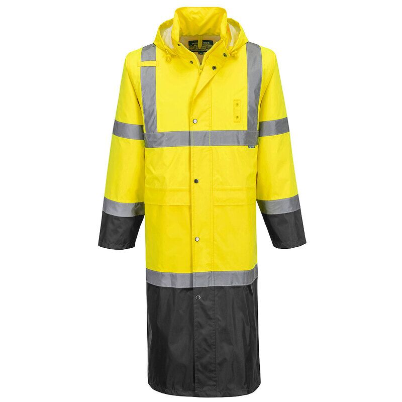 Portwest Hi-Vis Contrast Raincoat 122cm (Yellow/Black / XXL / Regular Fit)
