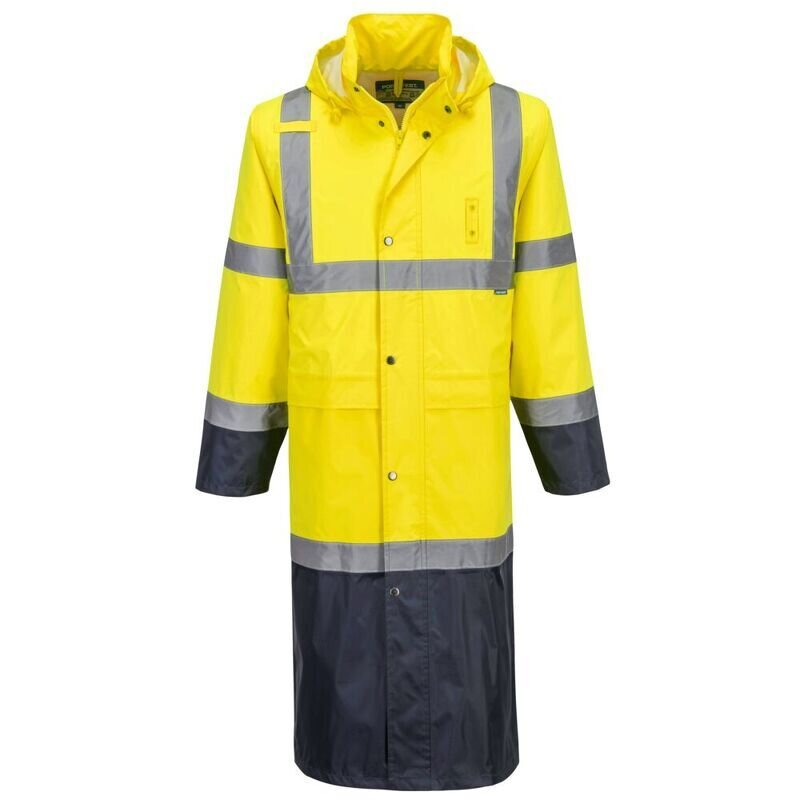Portwest Hi-Vis Contrast Raincoat 122cm (Yellow/Navy / XL / Regular Fit)