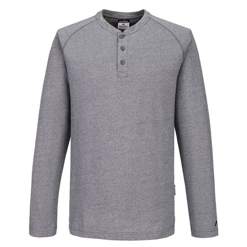 Portwest KA3 Henley Long Sleeved T-Shirt (Zoom Grey / L / Regular Fit)