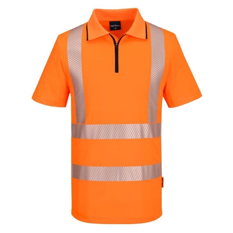 Portwest KX3 Sport Hi-Vis Zip Short Sleeved Polo Shirt (Orange / M / Regular Fit)