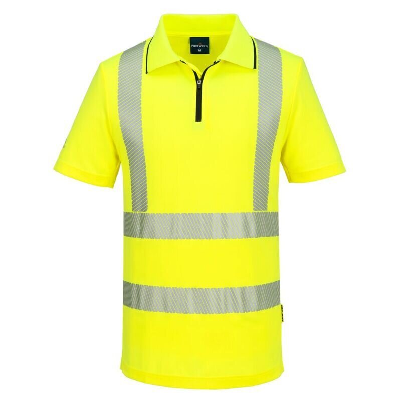 Portwest KX3 Sport Hi-Vis Zip Short Sleeved Polo Shirt (Yellow / XXXL / Regular Fit)