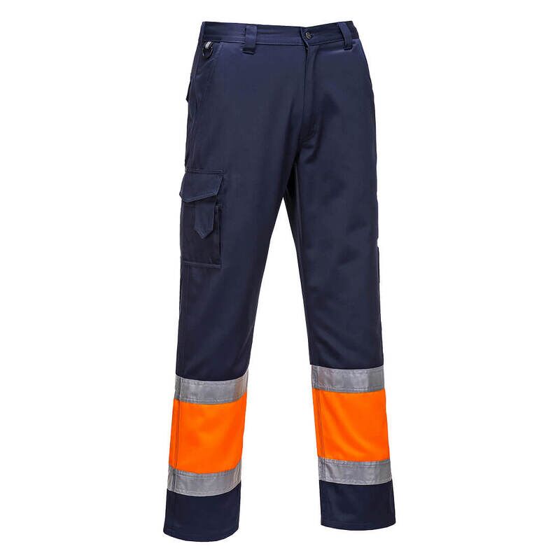 Portwest Hi-Vis Lightweight Contrast Class 1 Service Trousers (Orange/Navy / S / R)