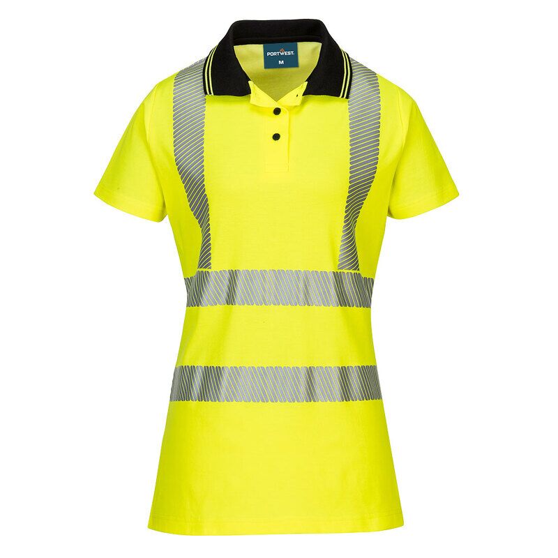 Portwest Hi-Vis Womens Cotton Comfort Pro Polo Shirt S/S  (Yellow/Black / L / R)