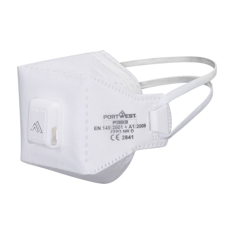 Portwest EAGLE PRO FFP3 Valved Dolomite Fold Flat Respirator (Pk10) (White / R)