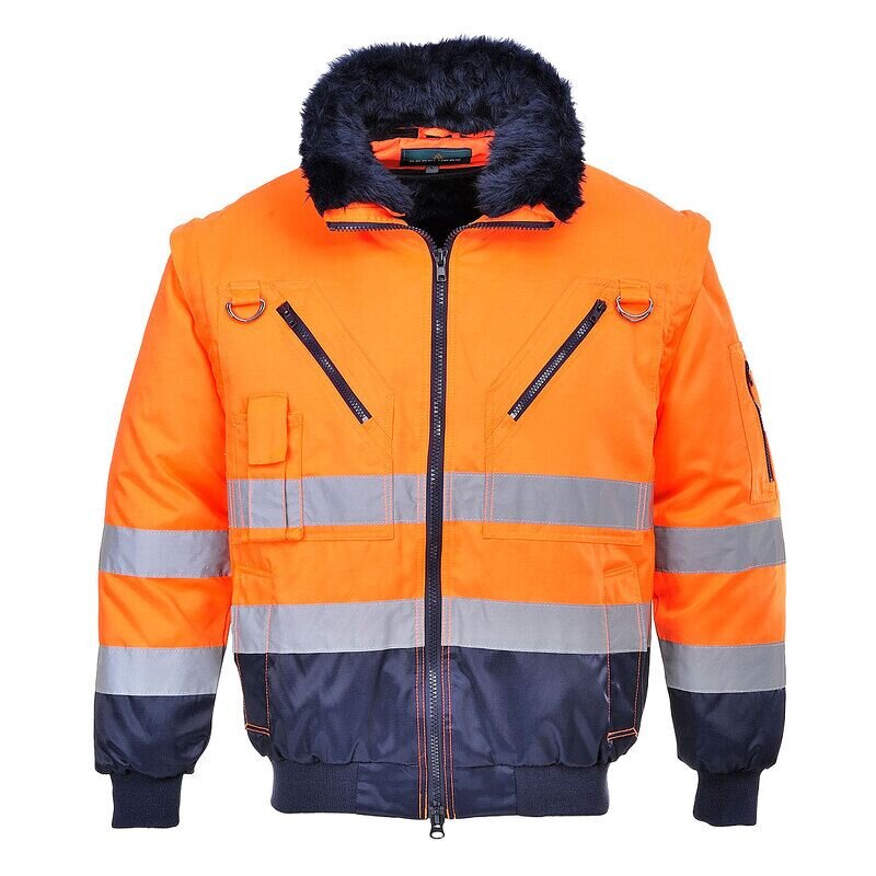Portwest Hi-Vis 3-in-1 Contrast Pilot Jacket (Orange/Navy / L / Regular Fit)