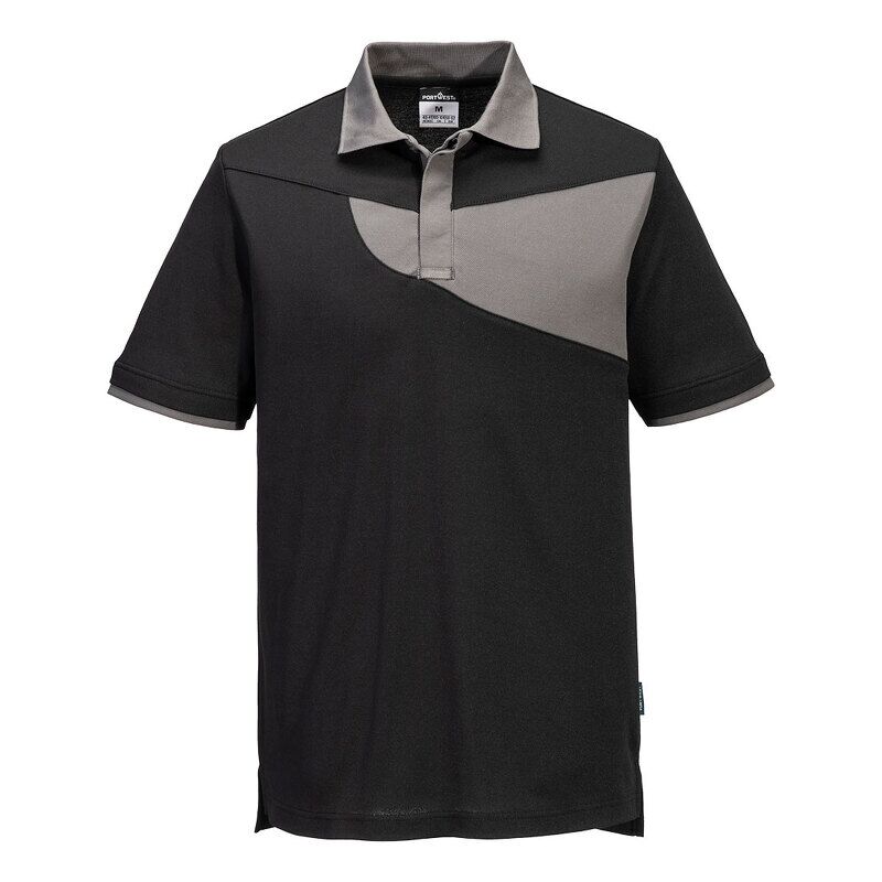 Portwest PW2 Cotton Comfort Polo Shirt Short Sleeved (Black/Zoom Grey / M / Regular Fit)