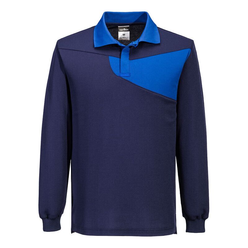 Portwest PW2 Cotton Comfort Long Sleeved Polo-Shirt (Navy/Royal / L / Regular Fit)