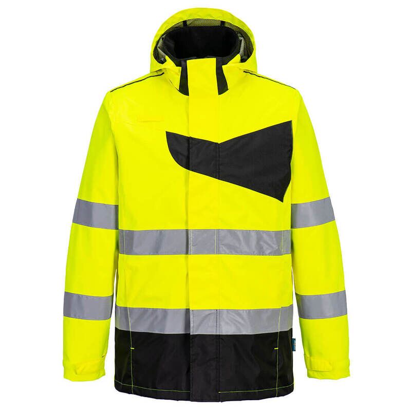 Portwest PW2 Hi-Vis Rain Jacket (Yellow/Black / L / Regular Fit)