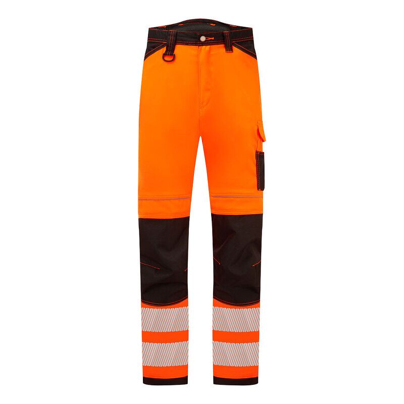 Portwest PW3 Hi-Vis Lightweight Stretch Work Trousers (Orange/Black / 34 / Regular Fit)