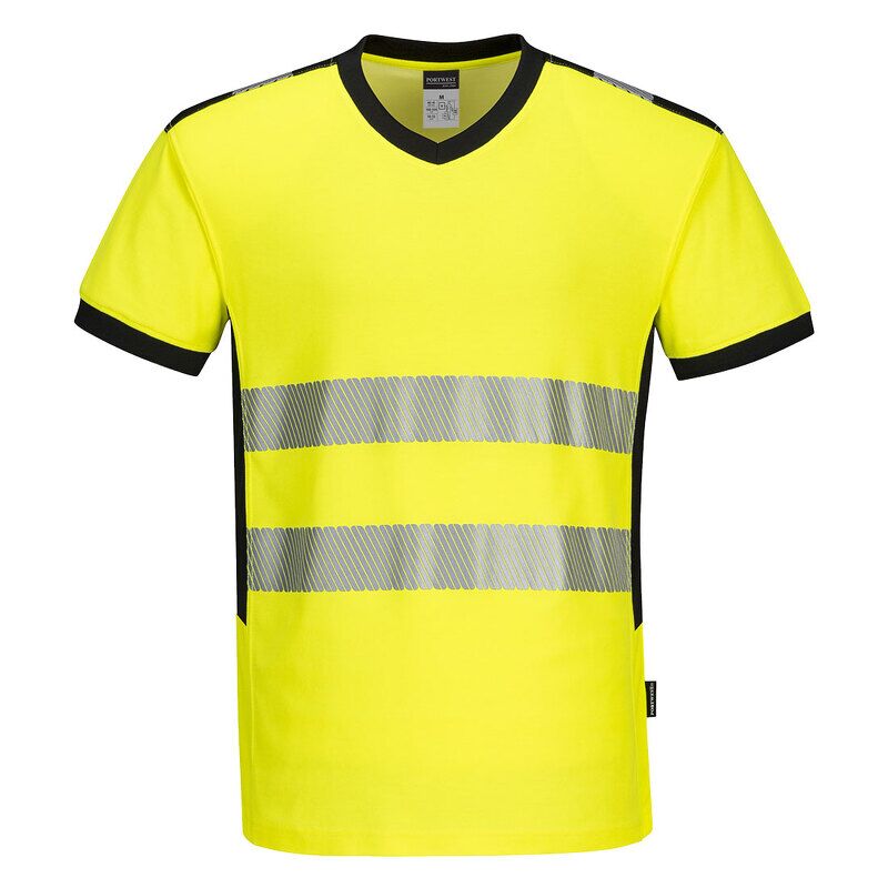 Portwest PW3 Hi-Vis V-Neck Mesh Insert Short Sleeved T-Shirt  (Yellow/Black / L / Regular Fit)