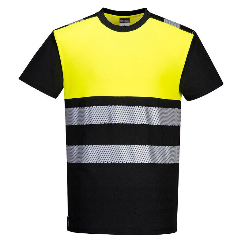 Portwest PW3 Hi-Vis Cotton Comfort Class 1 Short Sleeved T-Shirt  (Black/Yellow / S / Regular Fit)