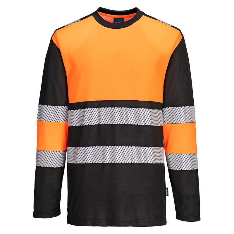 Portwest PW3 Hi-Vis Cotton Comfort Class 1 Long Sleeved T-Shirt  (Orange/Black / L / Regular Fit)