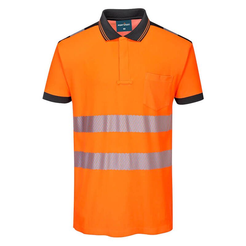 Portwest PW3 Hi-Vis Short Sleeved Polo Shirt (Orange/Black / 4XL / Regular Fit)