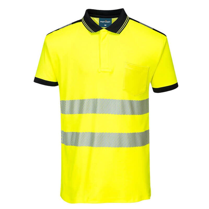 Portwest PW3 Hi-Vis Short Sleeved Polo Shirt (Yellow/Black / XXL / Regular Fit)