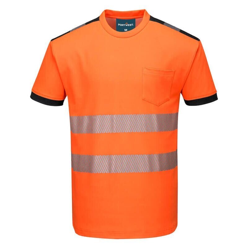 Portwest PW3 Hi-Vis Short Sleeved T-Shirt (Orange/Black / 5XL / Regular Fit)