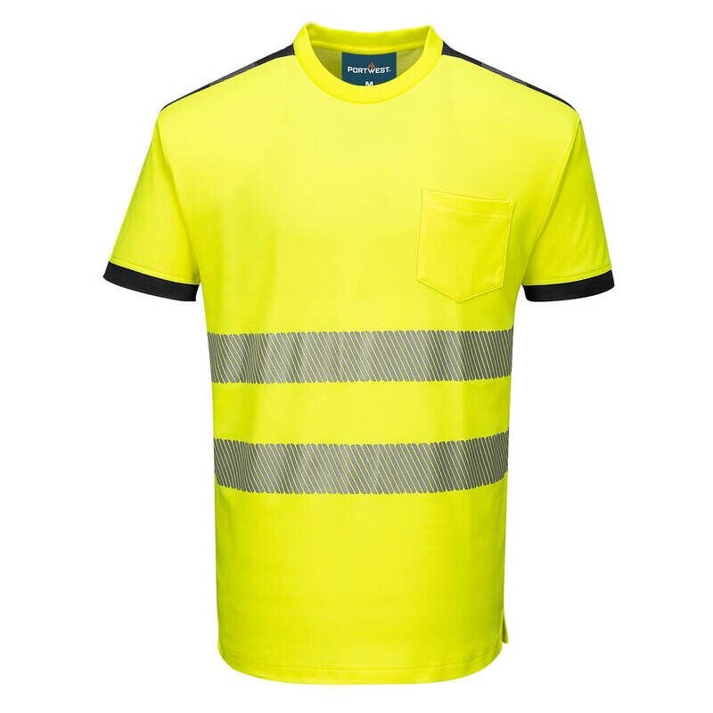 Portwest PW3 Hi-Vis Short Sleeved T-Shirt (Yellow/Black / L / Regular Fit)