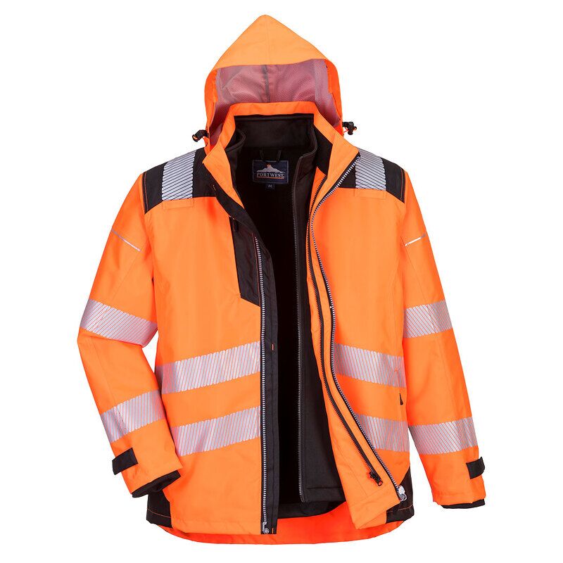 Portwest PW3 Hi-Vis 3-in-1 Jacket (Orange/Black / M / Regular Fit)