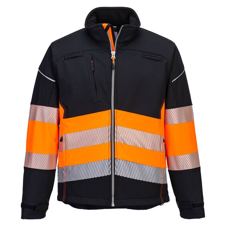 Portwest PW3 Hi-Vis Class 1 3 Layer Softshell Jacket (Black/Orange / XXXL / Regular Fit)