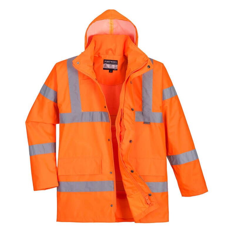 Portwest Hi-Vis Breathable Rain Traffic Jacket (Orange / S / Regular Fit)