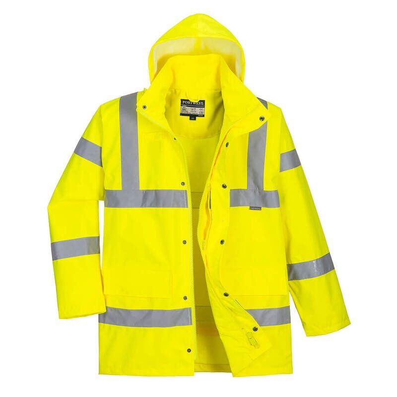 Portwest Hi-Vis Breathable Rain Traffic Jacket (Yellow / XXL / Regular Fit)