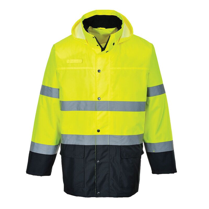 Portwest Hi-Vis Contrast Rain Lite Traffic Jacket (Yellow/Navy / XXL / Regular Fit)