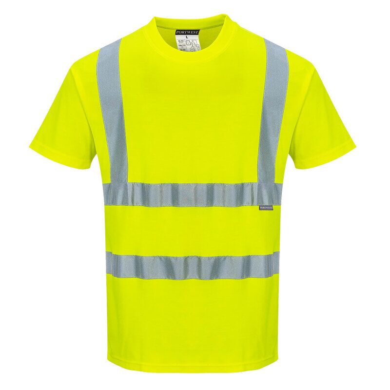 Portwest Hi-Vis Cotton Comfort Short Sleeved T-Shirt (Yellow / XL / Regular Fit)