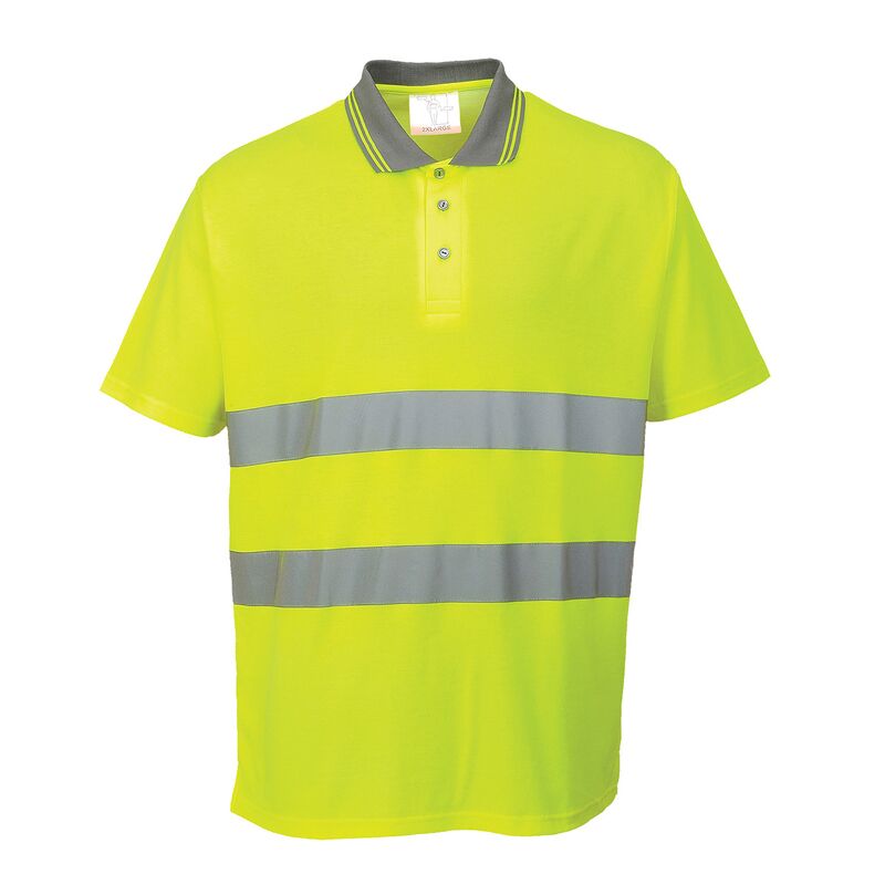 Portwest Hi-Vis Cotton Comfort Short Sleeved Polo Shirt (Yellow / 4XL / Regular Fit)