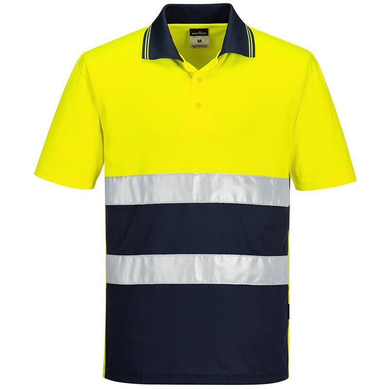 Portwest Hi-Vis Lightweight Contrast Short Sleeved Polo Shirt (Yellow/Navy / M / Regular Fit)