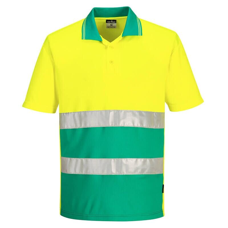 Portwest Hi-Vis Lightweight Contrast Short Sleeved Polo Shirt (Yellow/Teal / L / Regular Fit)