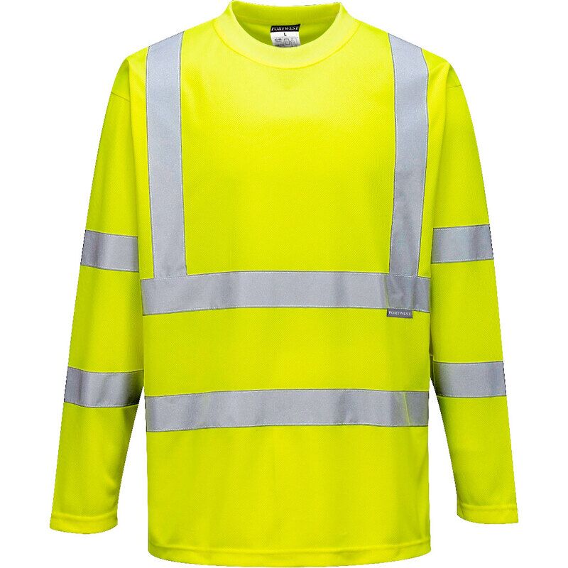 Portwest Hi-Vis Long Sleeved T-Shirt  (Yellow / S / Regular Fit)
