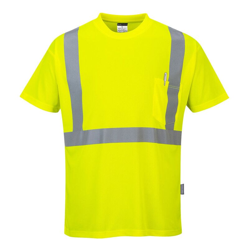 Portwest Hi-Vis Pocket T-Shirt (Yellow / XL / Regular Fit)