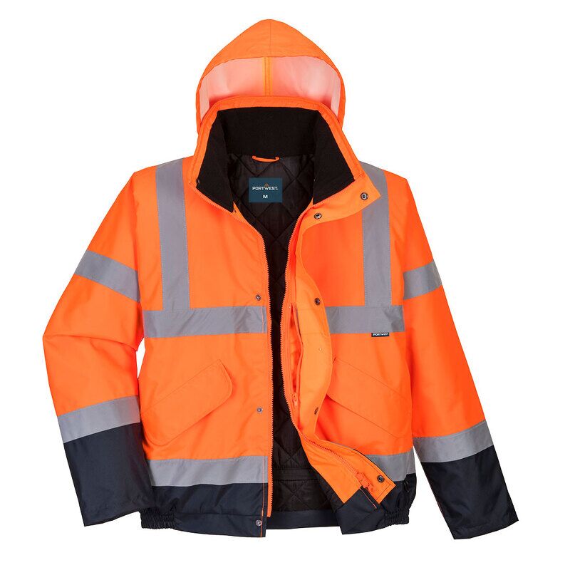 Portwest Hi-Vis Contrast Winter Bomber Jacket (Orange/Navy / XS / Regular Fit)