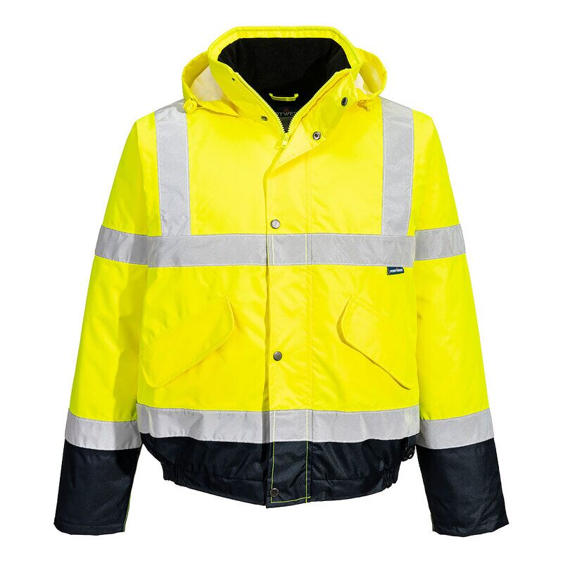 Portwest Hi-Vis Contrast Winter Bomber Jacket (Yellow/Navy / 4XL / Regular Fit)