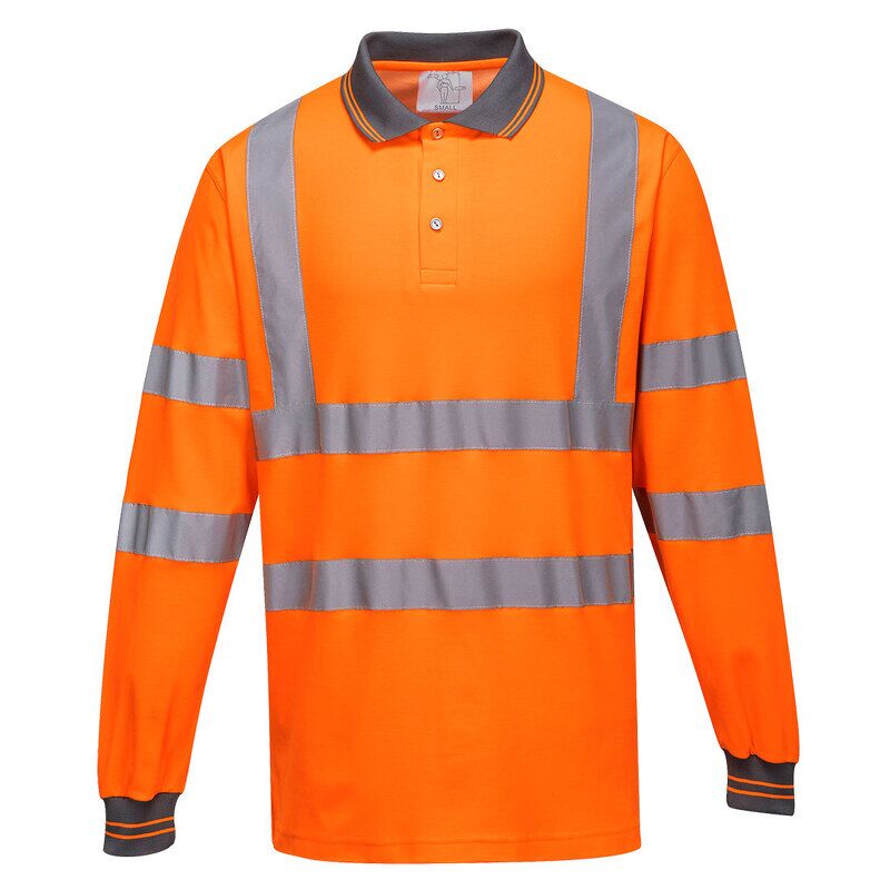 Portwest Hi-Vis Cotton Comfort Long Sleeved Polo Shirt (Orange / XL / Regular Fit)