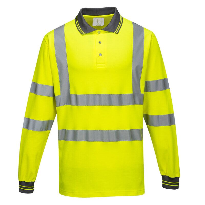 Portwest Hi-Vis Cotton Comfort Long Sleeved Polo Shirt (Yellow / L / Regular Fit)