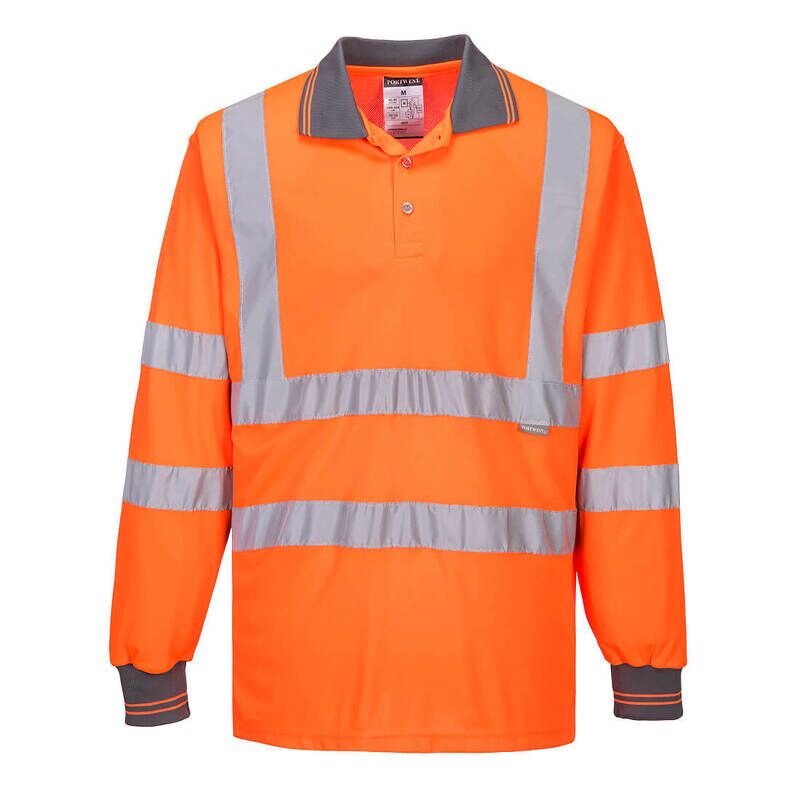 Portwest Hi-Vis Long Sleeved Polo Shirt (Orange / 6XL / Regular Fit)