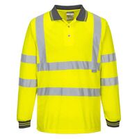 Portwest Hi-Vis Long Sleeved Polo Shirt (Yellow / XS / Regular Fit)