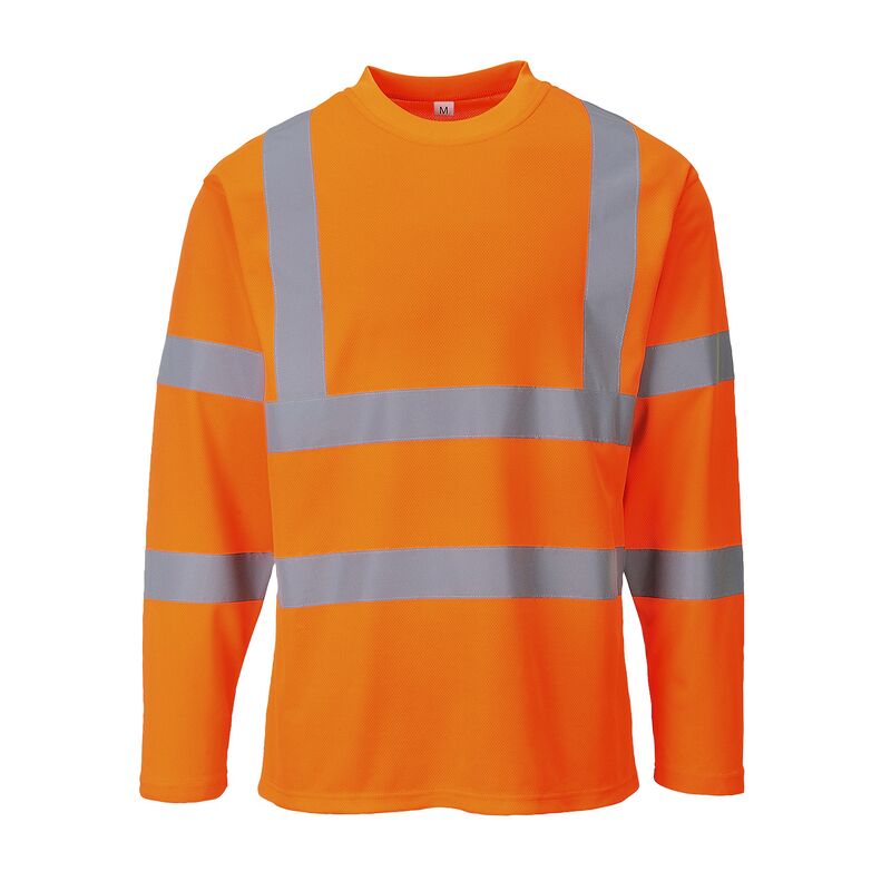 Portwest Hi-Vis Cotton Comfort Long Sleeved T-Shirt (Orange / XXXL / Regular Fit)