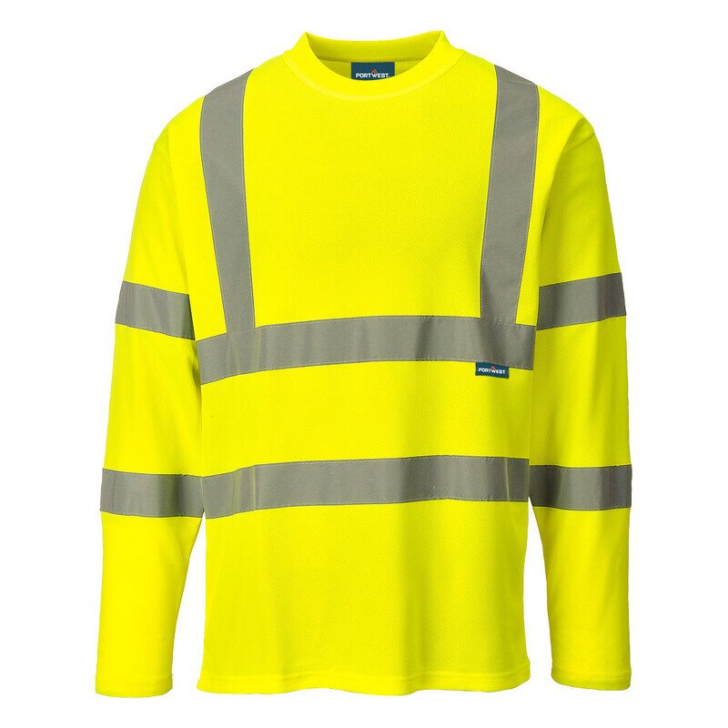 Portwest Hi-Vis Cotton Comfort Long Sleeved T-Shirt  (Yellow / S / Regular Fit)