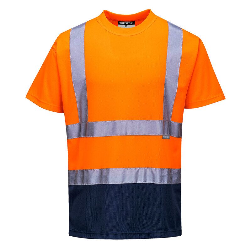 Portwest Hi-Vis Contrast Short Sleeved T-Shirt  (Orange/Navy / M / Regular Fit)