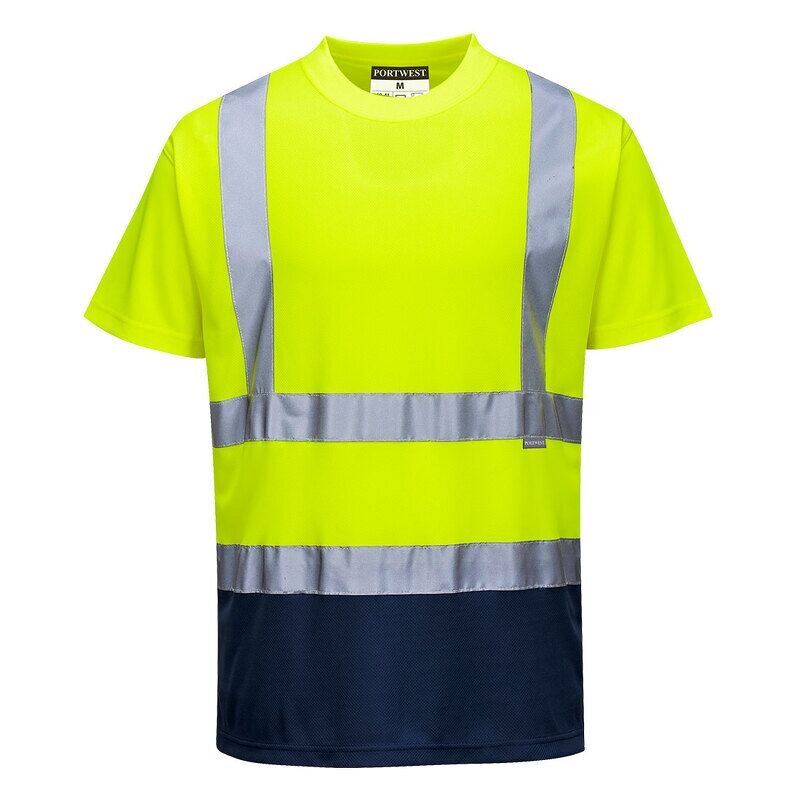 Portwest Hi-Vis Contrast Short Sleeved T-Shirt  (Yellow/Navy / XXXL / Regular Fit)