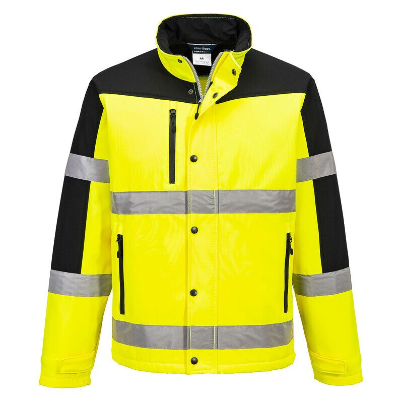 Portwest Hi-Vis Contrast 3 Layer Softshell Jacket (Yellow / M / Regular Fit)