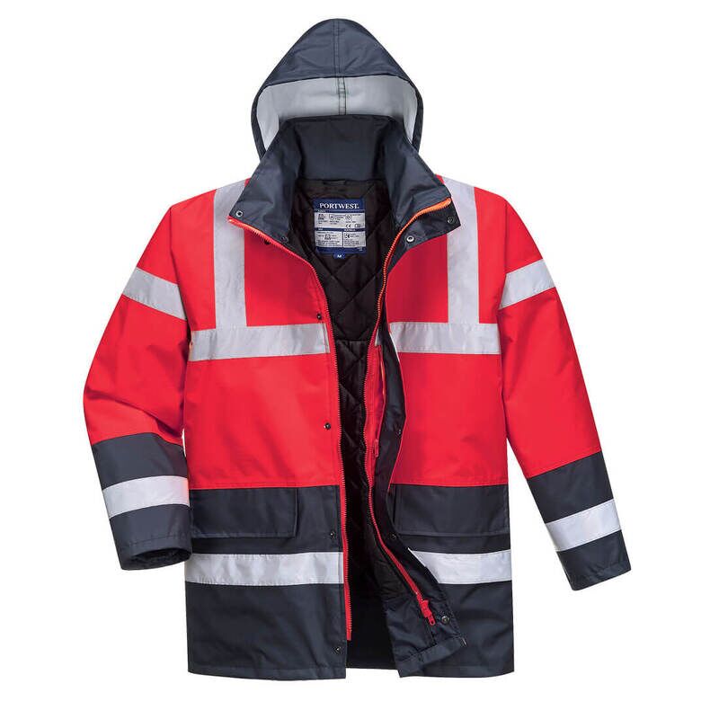 Portwest Hi-Vis Contrast Winter Traffic Jacket (Red/Navy / XXL / Regular Fit)