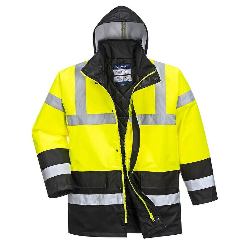 Portwest Hi-Vis Contrast Winter Traffic Jacket (Yellow/Black / XL / Regular Fit)