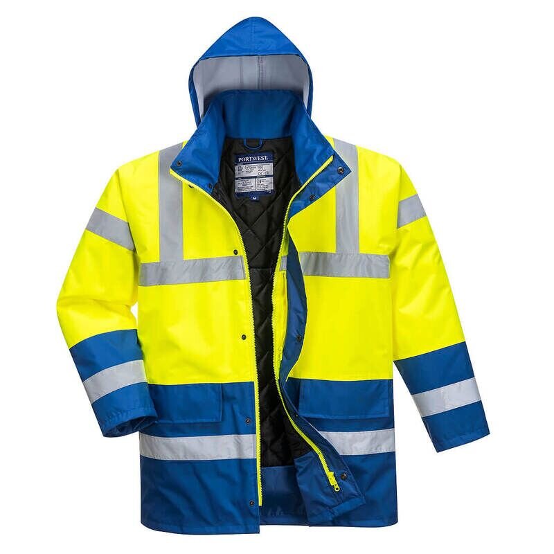 Portwest Hi-Vis Contrast Winter Traffic Jacket (Yellow/Royal / 4XL / Regular Fit)