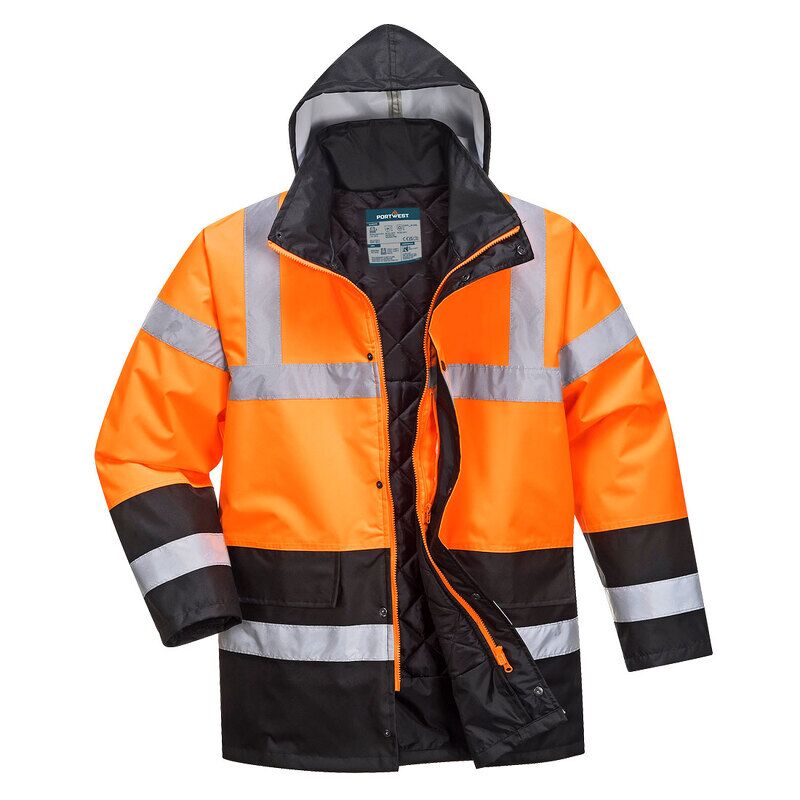 Portwest Hi-Vis Contrast Winter Traffic Jacket (Orange/Black / XL / Regular Fit)