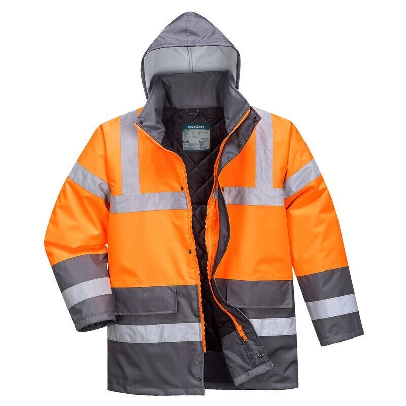Portwest Hi-Vis Contrast Winter Traffic Jacket (Orange/Grey / XL / Regular Fit)
